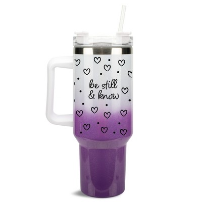 Elanze Designs Be Still & Know Hearts Polka Dots 40 oz. Stainless Steel, Large Water Bottle Coffee Mug, Spill & Leak Resistant, Thermal Travel Tumbler