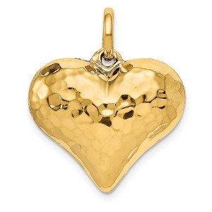 Black Bow Jewelry 14k Yellow Gold Hollow Hammered Puffed Heart Charm or Pendant, 22mm - 1 of 4