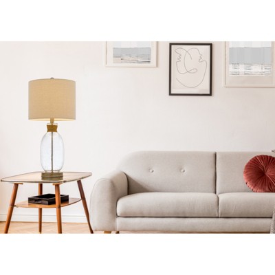 25.5" Clear Bubble Glass Table Lamp with Burlap Shade