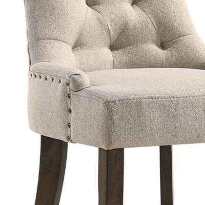 Beige Fabric Tufted Dining Chair with Espresso Wood Legs