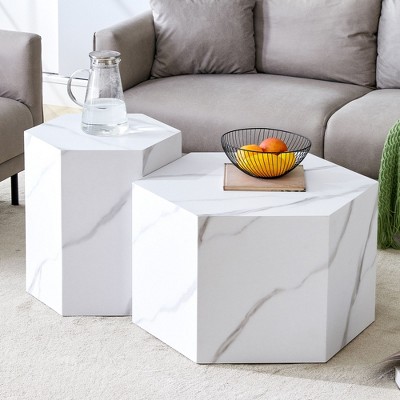 Sapphtopaz 23" Coffee Table Home Decor Furniture Hexagon Column Coffee Table Center Table Coffee Bar for Home Small Space