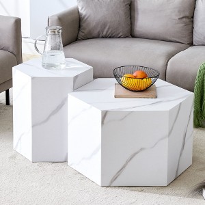 Sapphtopaz 23" Coffee Table Home Decor Furniture Hexagon Column Coffee Table Center Table Coffee Bar for Home Small Space - 1 of 4