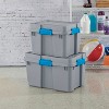 Sterilite 20gal Gasket Tote Gray with Blue Latches: Stackable Plastic Storage Bin with Lid & Handles, Universal Utility Tubs - image 4 of 4