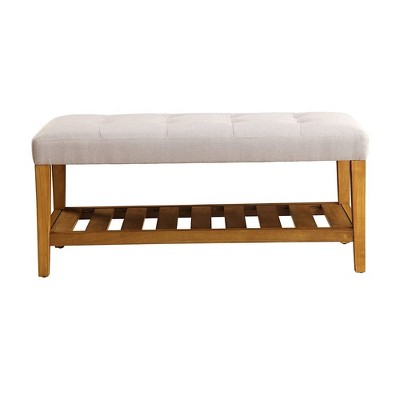 Simple Relax Fabric and Wood Bench in Light Gray and Oak