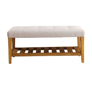 Simple Relax Fabric and Wood Bench in Light Gray and Oak - 1 of 4