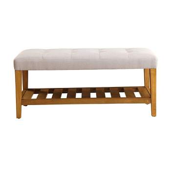 Simple Relax Fabric and Wood Bench in Light Gray and Oak Finish