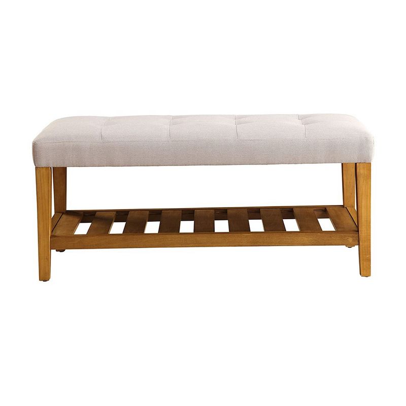 Simple Relax Fabric and Wood Bench in Light Gray and Oak Finish, 1 of 5