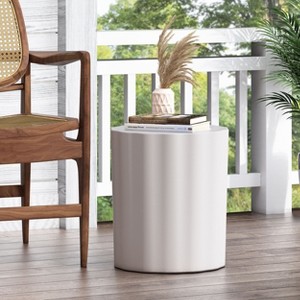 Kumasinova 18" Antique White Cylindrical Outdoor Side Table,20.9lbs Lightweight Concrete Accent Coffee Table Patio End Table for Poolside,Porch&Garden - 1 of 4