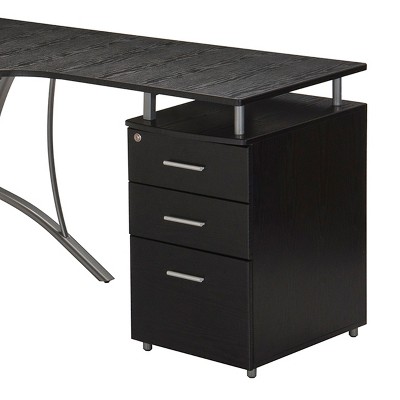Espresso Wood L-Shaped Corner Desk with Drawer and Keyboard Tray