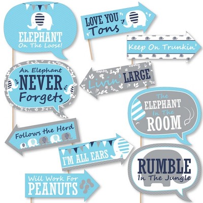 Big Dot of Happiness Funny Blue Elephant - Boy Baby Shower or Birthday Party Photo Booth Props Kit - 10 Piece