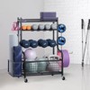 VEVOR Yoga Mat Storage Rack, Powder Coated Finish Steel Yoga Mat Holder, Home Gym Workout Equipment Organizer with Hooks & Wheels, Black - 2 of 4