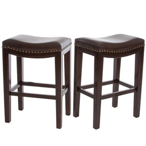 GDFStudio Carlsbad Contemporary Bonded Leather 26" Backless Counter Stools with Nailhead Trim (Set of 2), Brown - 1 of 4