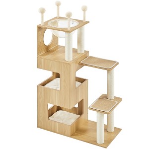 Yaheetech 53inch Wooden Cat Tree Tower with Condo, Wood - 1 of 4