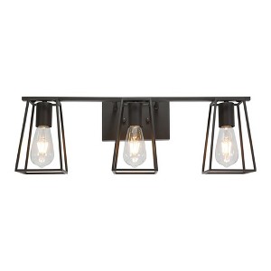 Dewdrop 3-Light Industrial Bathroom Vanity Light, Black Metal Cage Wall Sconce, Rustic Farmhouse Fixture - 1 of 4