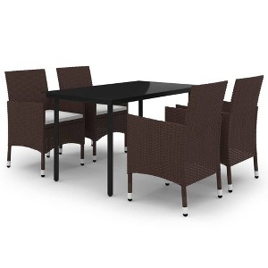 vidaXL Patio Dining Set Outdoor Table and Chair Set Poly Rattan and Glass - Brown 55.1" Table Length 4 Items - 1 of 4