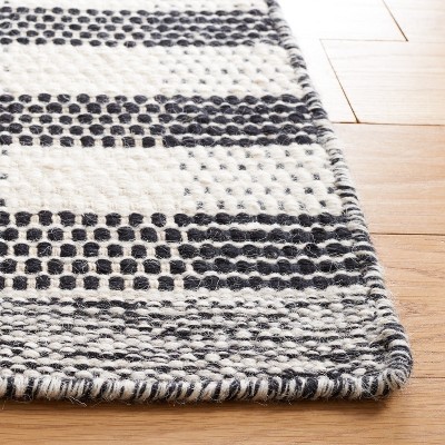 Black and White Striped Wool Flat Woven Area Rug