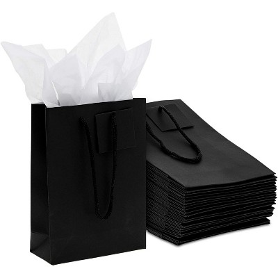 Sparkle and Bash 20 Pack Black Gift Bags with Tags and Tissue Paper for Birthdays (5.5 x 8 x 2.5 in)