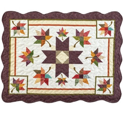 Collections Etc Fall Leaves Star Patchwork Scalloped Edge Pillow Sham Set