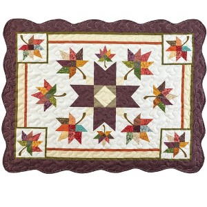 Collections Etc Fall Leaves Star Patchwork Scalloped Edge Pillow Sham Set - 1 of 3