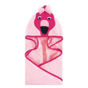 Hudson Baby Infant Girl Cotton Animal Face Hooded Towel, Flamingo, One Size