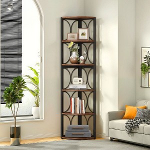 Kumasinova 67 Inch Book Shelf,Wall Corner Modern Tall Bookcase with 6-Tier Storage Shelves for Living Room,Bedroom,Office,Brown - 1 of 4