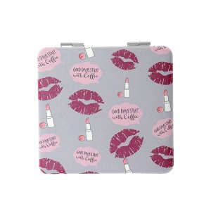 Unique Bargains Women Square Shape Handheld Mirror for Travel Pink Gray 1 Pc - 1 of 4