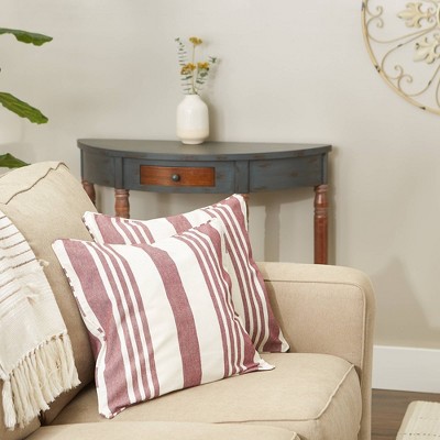 Burgundy and White Striped Cotton Euro Pillow Covers, Set of 2