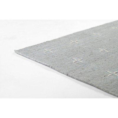 Handmade Light Blue Wool and Viscose Striped 9' x 12' Rug