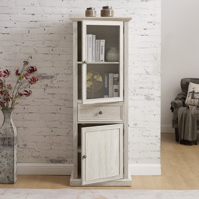 FURNIinspire Utility Storage Cabinets Tall Freestanding Cabinet, Sideboard Cabinet With Glass Door, Shelves, Drawer, White, 15.35"*23.62"*64.96"