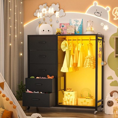 Aheaplus Rollway Dresser with Charge Station and LED Light,Chest With Drawers for Kids Room