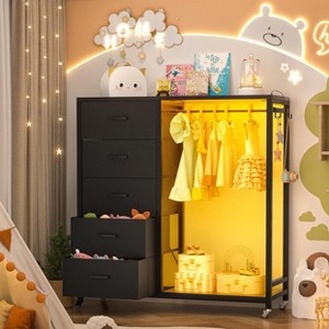 Aheaplus 45''W Rollway Dresser with Charge Station and LED Light, Chest With Drawers for Kids Room - 1 of 4