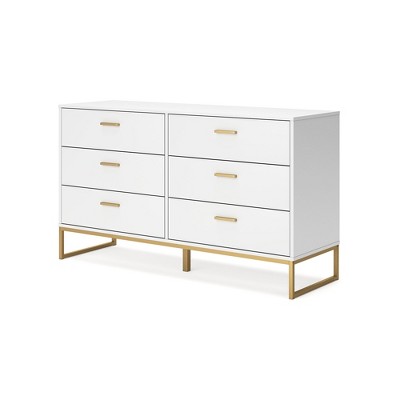 Socalle White and Gold 6-Drawer Double Dresser