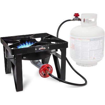 Hike Crew Cast Iron Single-Burner Outdoor Gas Stove | 220,000 BTU Portable Propane-Powered Cooktop | with Blue Flame Air Control Panel, Hose with Adjustable 0-20 PSI Regulator