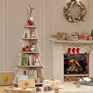 Corner Bookcase, Christmas Tree Corner Bookcase, Creative Bookcase, Solid Wood Storage Shelf, Display Shelf, Children's Bookcase, Splicable - 1 of 4