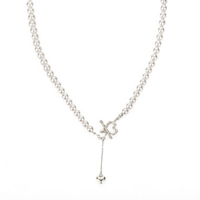 Bearfruit Jewelry Sterling Silver Amélie Simulated Pearl Heart Dangle Necklace