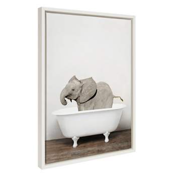 18" x 24" Sylvie Baby Elephant The Tub Color Frame Canvas by Amy Peterson White - Kate & Laurel All Things Decor