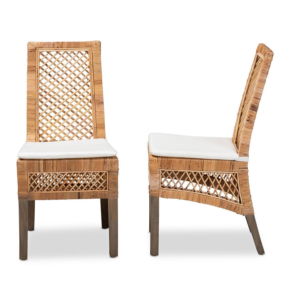 2pc Argos Rattan and Wood Dining Chair Set Natural/Brown - bali & pari: Tropical Craftsmanship, Plush Comfort - thumbnail 3