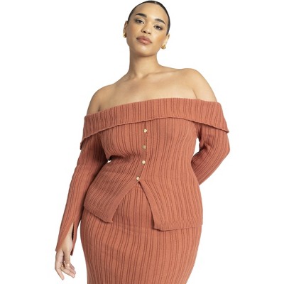 ELOQUII Women's Plus Size Off The Shoulder Sweater With Sleeve Slits