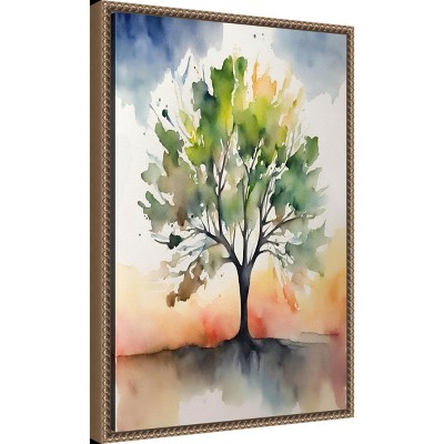 Abstract Green Tree Watercolor Canvas Art in Ornate Frame