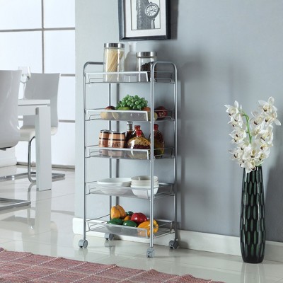 KTMBDW 5-Tier Storage Cart,Multifunction Utility Rolling Cart Kitchen Storage Organizer,Mobile Shelving Unit Cart with Wheels for Bathroom, Laundry