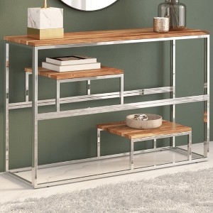 vidaXL Console Table Silver Stainless Steel and Solid Acacia Wood - 1 of 4