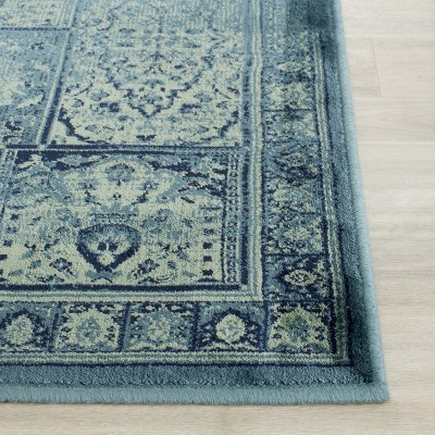 Turquoise and Multi Wool Silk Vintage Runner Rug