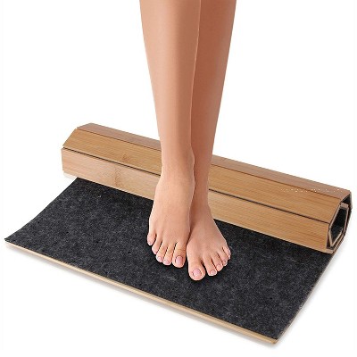 SereneLife SLFBMT20 Fold Up Non Slip Waterproof Indoor Outdoor Spa Natural Bamboo Bath Floor Mat with Vented Slat Design, Natural Brown