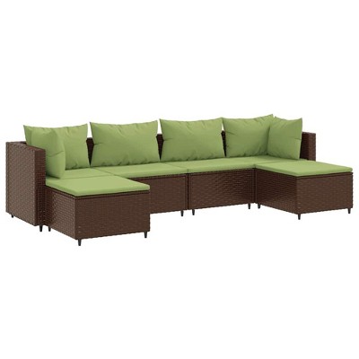 vidaXL Patio Lounge Set with Cushions Sectional Sofa Outdoor 6 Piece Poly Rattan - Brown and Green