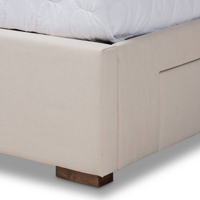 Contemporary King-Sized Walnut Wood Upholstered Bed Frame with Storage