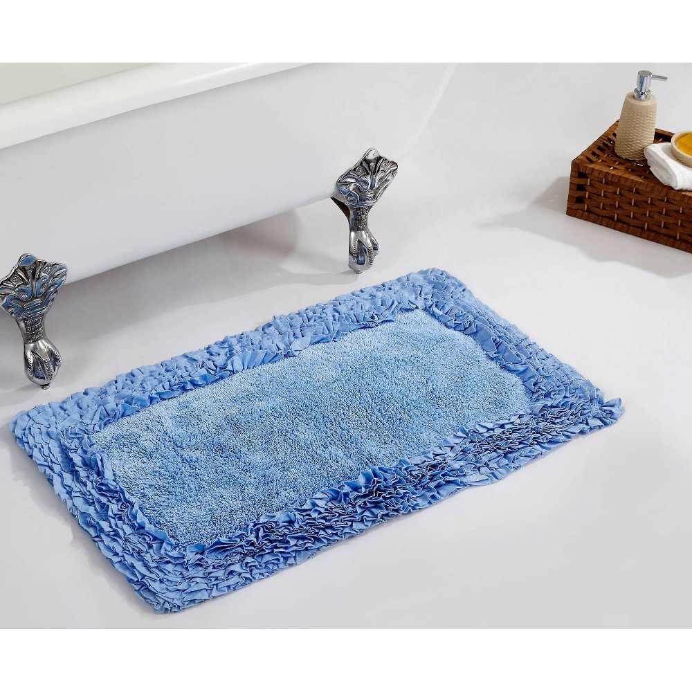  Shaggy Border Collection Bath Rug Blue