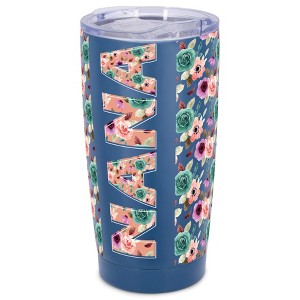 Elanze Designs 20 oz Stainless Steel On the Go Insulated Travel Tumbler With Push Top Lid, Nana Pink & Blue Floral Blue - 1 of 4