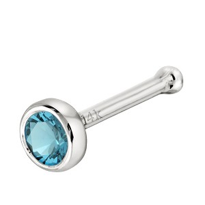 Jewelry Avalanche 22G 14K Gold Bezel-set Blue Topaz Ball-end Nose Stud - 1 of 3