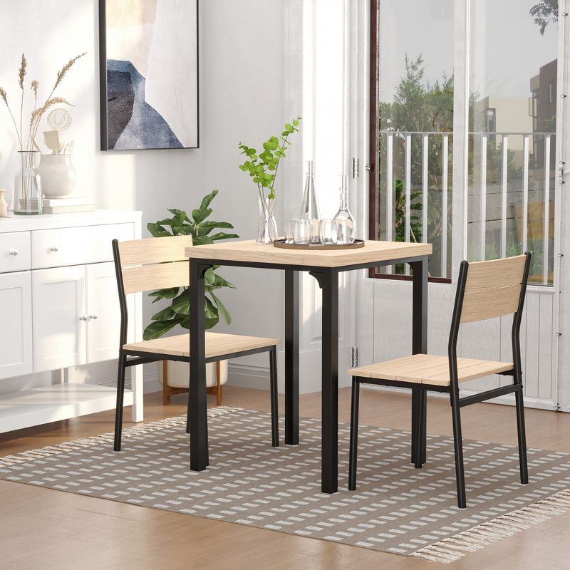 HOMCOM Rustic Country Wood Top 3 Piece Kitchen Table Dining Set with 2 Matching Chairs & Versatile Design for Small Space, 2 of 9