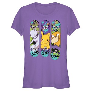 Juniors Womens Pokemon Mewtwo, Pikachu, and Psyduck Skateboard Decks T-Shirt - 1 of 4
